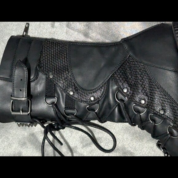 Demonia Shaker-70 Black Vegan Leather Mid-Calf Boots 9 - Picture 9 of 16